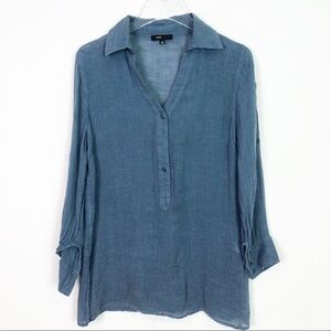 FATE CADET BLUE HENLEY POPOVER TUNIC LINEN BLOUSE WOMENS SZ SMALL